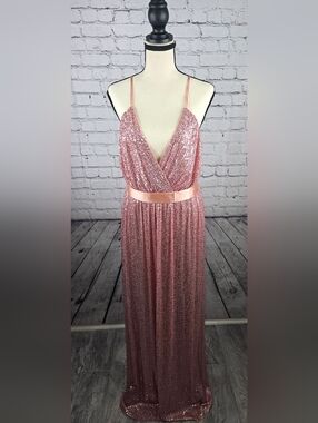 Southern Fried Chics Sequin Pink Maxi Dress with Satin Waist